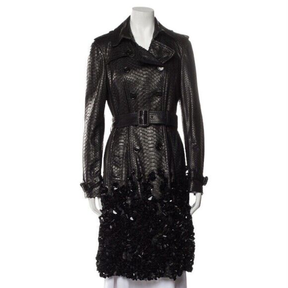Burberry Women's Black Python Beaded Trench Coat Size USA 8 - Picture 1 of 6